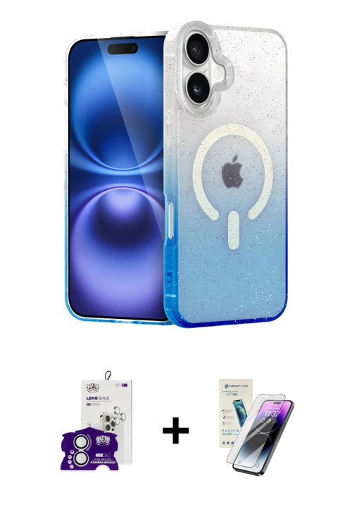 ieg™ iPhone 16 Kılıf Eksen Minimal Özel Seri - Şeffaf Pasifik Cam Ekran Koruyucu + Gümüş Bilvis Tita