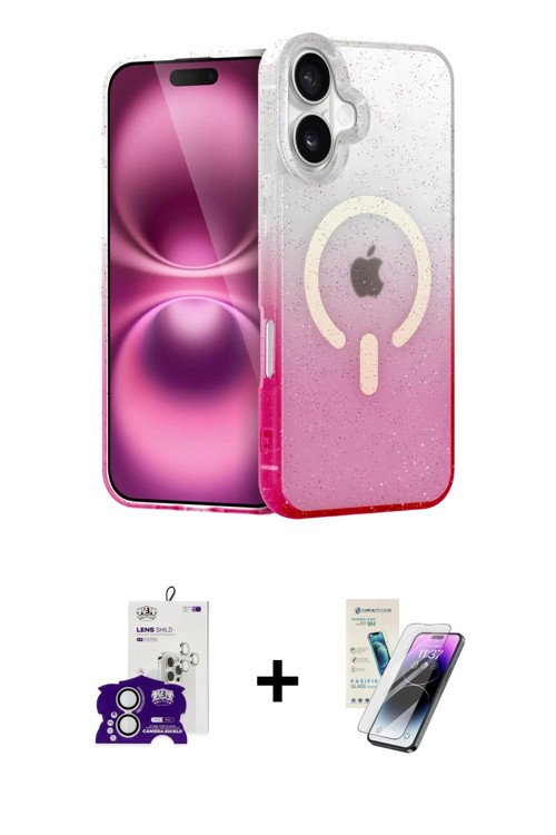 ieg™ iPhone 16 Kılıf Eksen Minimal Özel Seri - Şeffaf Pasifik Cam Ekran Koruyucu + Gümüş Bilvis Tita