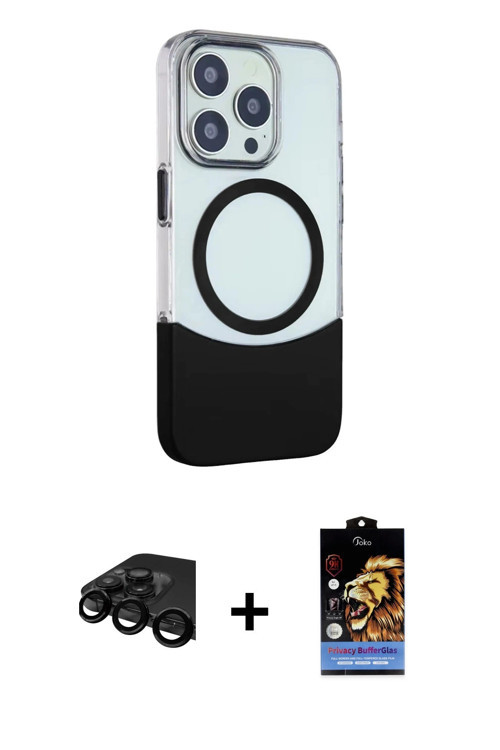 ieg™ iPhone 15 Pro Kılıf Çekirdek Asil Özel Seri - Siyah Buffer Hayalet Cam Ekran Koruyucu + Siyah R