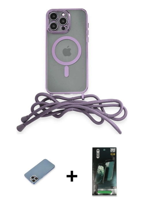 ieg™ iPhone 12 Pro Kılıf Eksen Özel Seri - Siyah 360 Mat Full Body Arka Koruyucu + Gökkuşağı Shine K