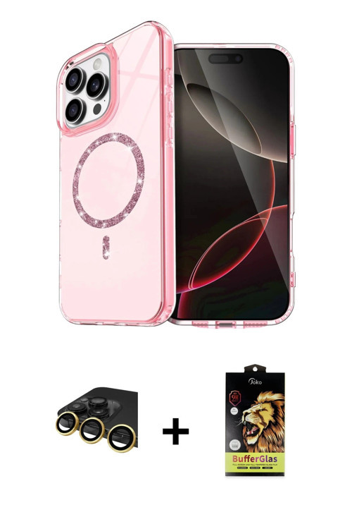 ieg™ iPhone 14 Pro Max Kılıf Kıvılcım Form Prime - Siyah Buffer Cam Ekran Koruyucu + Gold Raze Metal