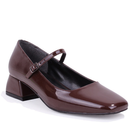 DZA07-725101 Kahve Rugan 4 cm Kalın Topuklu Klasik Kadın Ayakkabı