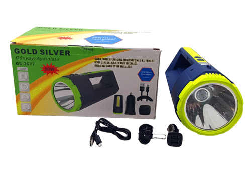 2İN1 30W - 10W COB LED USB - OTO ŞARJLI EL FENERİ PROJEKTÖR (4604)