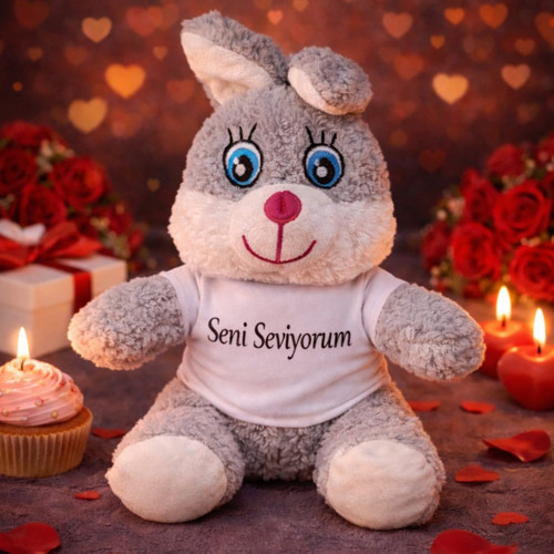 Büro Ev Ofis Sevgili Hediyesi için Tişörtlü Peluş Sevimli Tavşan