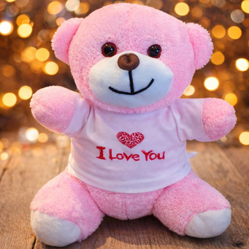 Büro Ev Ofis Sevgiliye Hediye için I Love You Tişörtlü Pembe Peluş Ayıcık