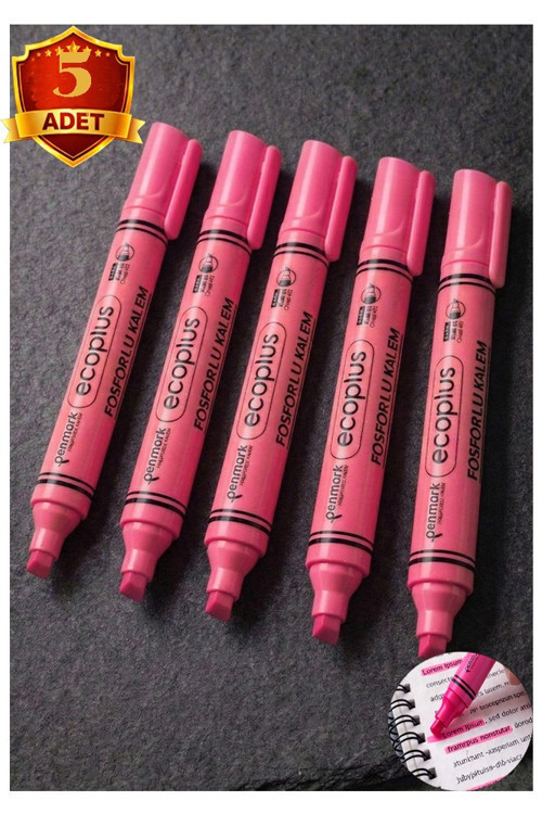 Pembe Fosforlu Kalem Neon Renkli 5 Adet Kesik Uç 1-5mm İşaretleme Kalemi Canlı Renk Okul Ofis Tipi İşaretleme Kalemi