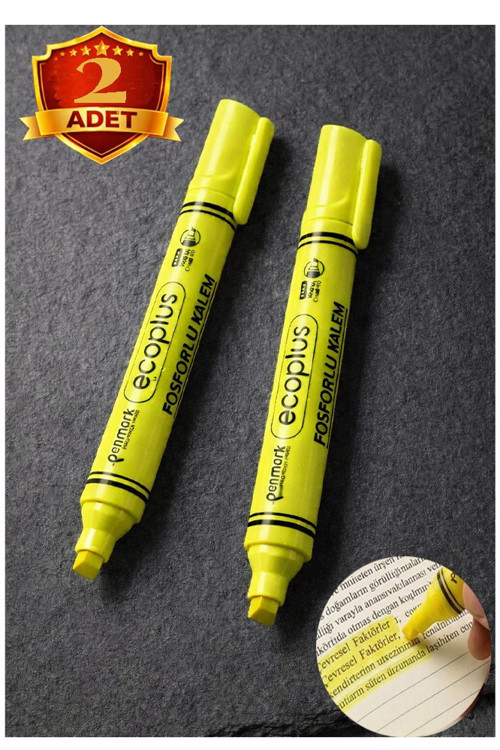Sarı Fosforlu Kalem Neon Renkli 2 Adet Kesik Uç 1-5mm İşaretleme Kalemi Canlı Renk Okul Ofis Tipi İşaretleme Kalemi
