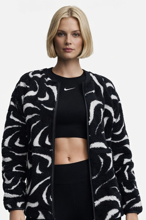 Sportswear Cozy Terma Fit Women's Loose High Pile Jacket Kadın Bol Kesim Peluş Spor Ceket Siyah