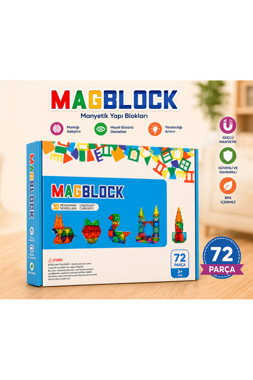 72 Parça Manyetik Yapı Blokları - Tamamı Mıknatıslı - Destekleyici Set - Tüm Markalarla Uyumlu.