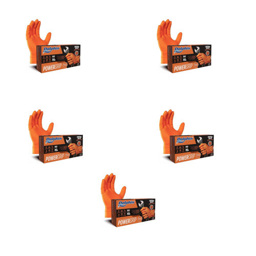 Nitril PowerGrip Ekstra Kalın Elmas Dokulu Eldiven Turuncu XL Büyük Boy - 50'li 5 Paket