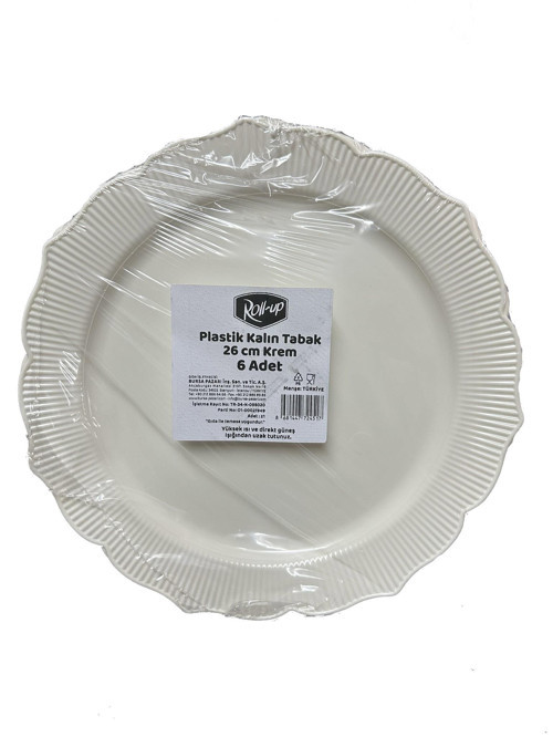 Mika Plastik Parti Davet Sunum Servis Sert Mika Tabak - 26 Cm. - Krem - 6 Adetlik Paket