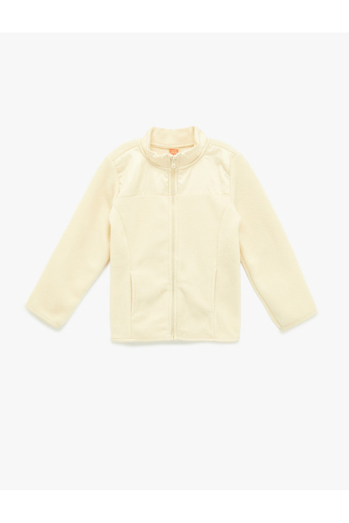 Uzun Kollu Cepli Dik Yaka Fermuarlı Polar Sweatshirt