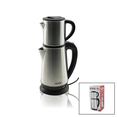 ELEKTRİKLİ ÇAY MAKİNESİ ÇAYCI SET 1.8LT SU ISITICI PLS.+ 0.8LT DEMLİK ÇELİK TABAN 1800W 360 DERECE GÖVDE HK-509 (4604)
