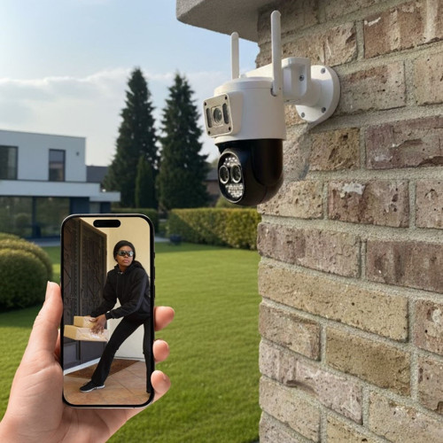 3 Kameralı Kablolu Akıllı Güvenlik Kamerası – 360° PTZ Hareketli, Çift Antenli, WiFi IP, Gece Görüşlü Dış Mekan Kamera (4604)