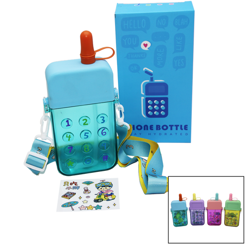 TELEFON MODELİ RENKLİ MİKA KRİSTAL SULUK MATARA PİPETLİ - VİDALI KAPAK - ASKILI 300ML (4604)