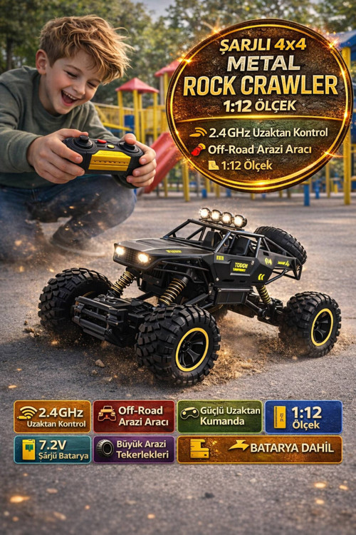 4x4 Kumandalı Rock Crawler 1:12 Off Road Araba 2.4GHz Şarjlı Uzaktan Kontrollü Jeep