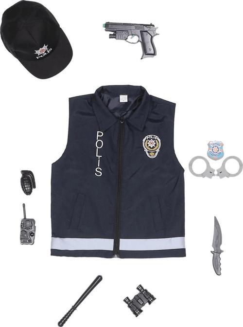 Polis Yeleği + Şapka + Oyuncak seti - Çocuk Polis Kostümü - Çocuk Polis Kıyafeti Çocuk Kostüm