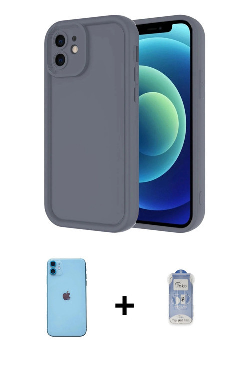 ieg™ iPhone 11 Kılıf Yankı Yansıma Özel Seri - Siyah Joko Magic 5D Cam + Mavi Neon Fosforlu Kamera L