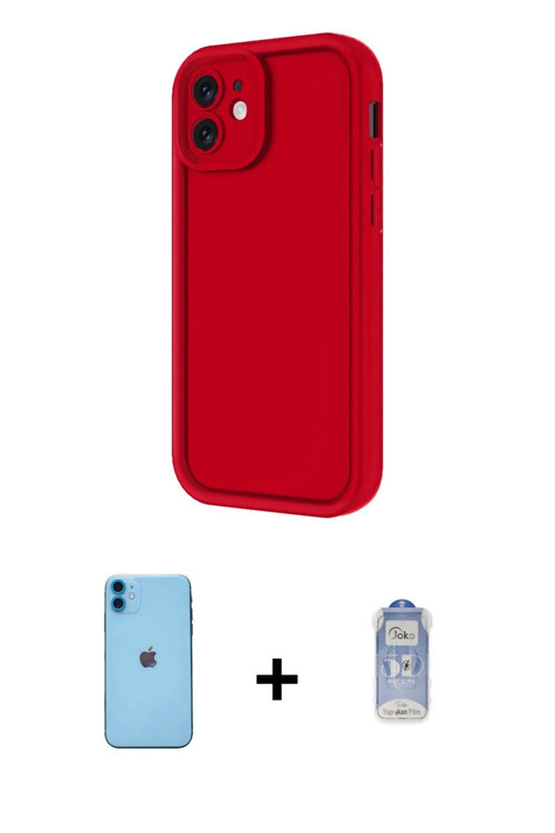 ieg™ iPhone 11 Kılıf Yankı Yansıma Özel Seri - Siyah Joko Magic 5D Cam + Mavi Neon Fosforlu Kamera L
