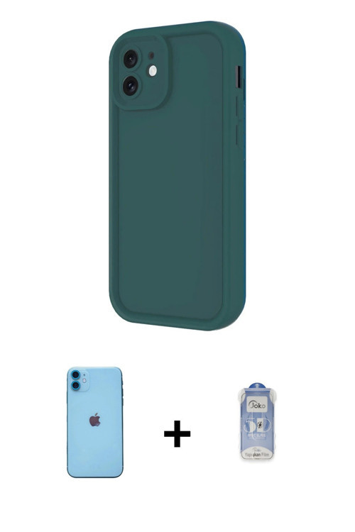 ieg™ iPhone 11 Kılıf Yankı Yansıma Özel Seri - Siyah Joko Magic 5D Cam + Mavi Neon Fosforlu Kamera L