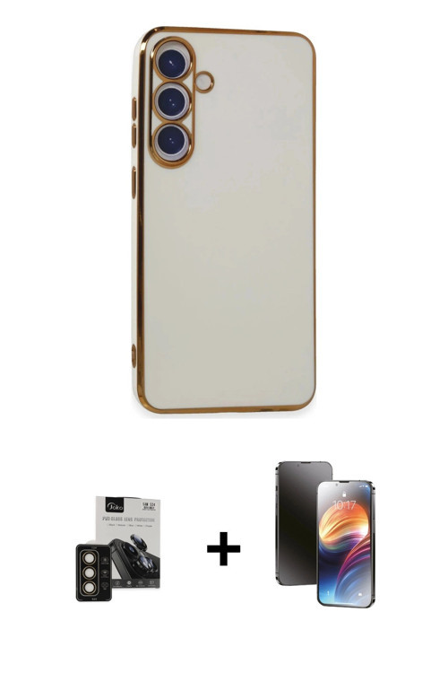 ieg™ Galaxy S24 Kılıf Yankı Serisi - Siyah 3D Antistatik Mat Seramik Nano Ekran Koruyucu + Gold PVD