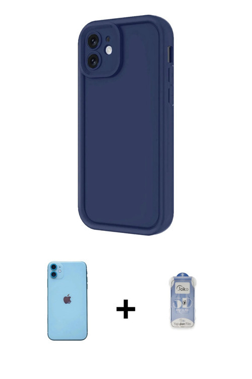 ieg™ iPhone 11 Kılıf Yankı Yansıma Özel Seri - Siyah Joko Magic 5D Cam + Mavi Neon Fosforlu Kamera L