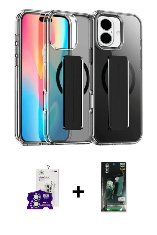ieg™ iPhone 16 Kılıf Nova Işık Koleksiyonu - Siyah 360 Mat Full Body Arka Koruyucu + Gümüş Bilvis Ti
