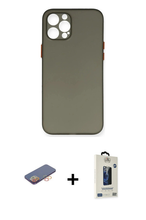 ieg™ iPhone 12 Pro Max Kılıf Yadigar Yansıma Serisi - Siyah Bilvis Hayalet Cam Ekran Koruyucu + Turu