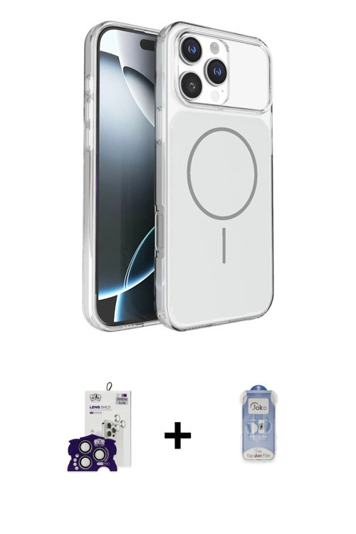 ieg™ iPhone 16 Pro Max Kılıf Kutup Doku Serisi - Siyah Joko Magic 5D Cam + Titanyum Gri Bilvis Titan