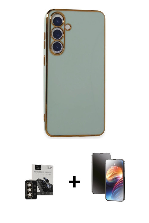 ieg™ Galaxy S24 Kılıf Yankı Serisi - Siyah 3D Antistatik Mat Seramik Nano Ekran Koruyucu + Gold PVD