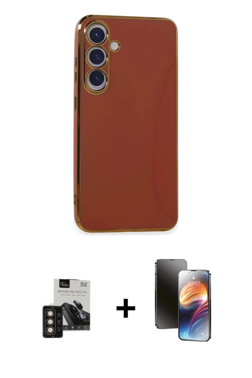 ieg™ Galaxy S24 Kılıf Yankı Serisi - Siyah 3D Antistatik Mat Seramik Nano Ekran Koruyucu + Gold PVD