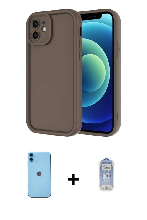 ieg™ iPhone 11 Kılıf Yankı Yansıma Özel Seri - Siyah Joko Magic 5D Cam + Mavi Neon Fosforlu Kamera L
