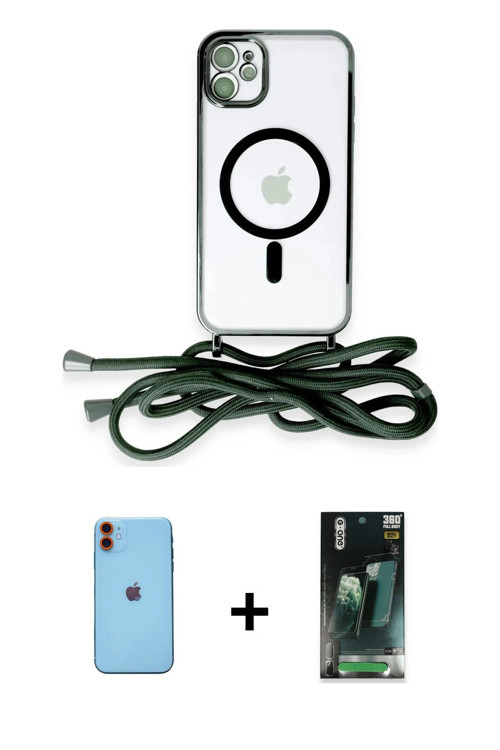 ieg™ iPhone 11 Kılıf Eksen Özel Seri - Siyah 360 Mat Full Body Arka Koruyucu + Turuncu Neon Fosforlu