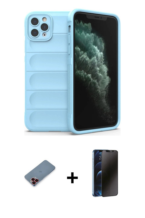 ieg™ iPhone 11 Pro Kılıf Atlas Koleksiyonu - Siyah 3D Antistatik Hayalet Cam Ekran Koruyucu + Kırmız