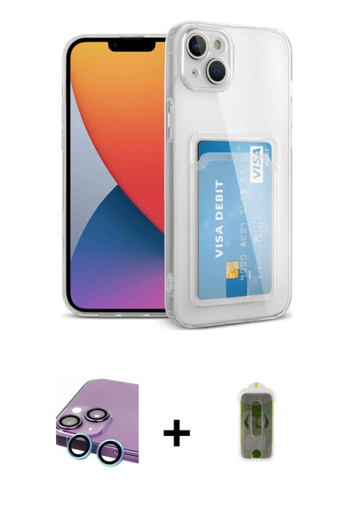 ieg™ iPhone 14 Kılıf Doruk Klasik Koleksiyonu - Siyah Joko Magic 5D Hayalet Cam + Mavi Raze Metal Ka