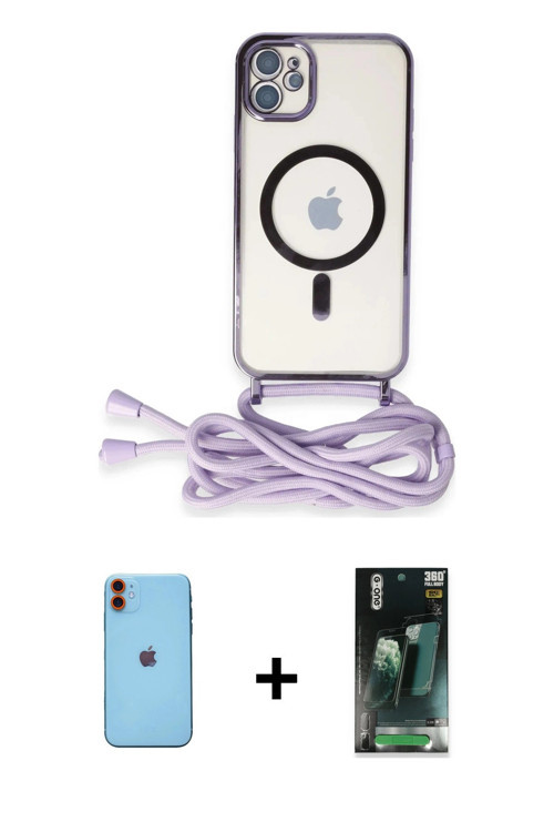 ieg™ iPhone 11 Kılıf Eksen Özel Seri - Siyah 360 Mat Full Body Arka Koruyucu + Turuncu Neon Fosforlu