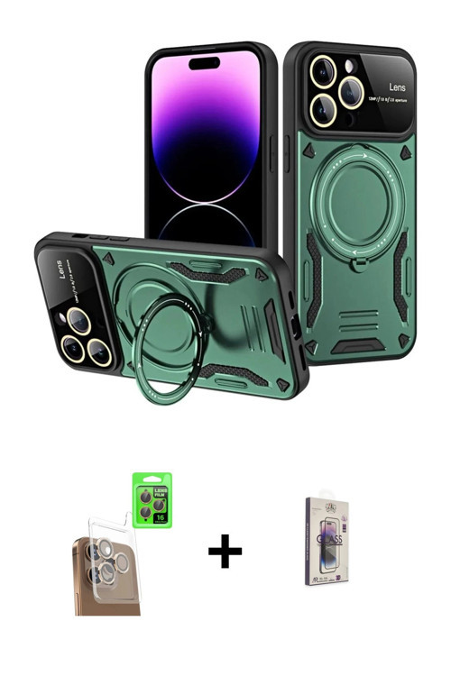 ieg™ iPhone 16 Pro Kılıf Kıvılcım Modern Serisi - Siyah Bilvis 3D Cam Ekran Koruyucu + Çöl Titanyum