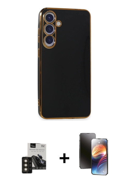 ieg™ Galaxy S24 Kılıf Yankı Serisi - Siyah 3D Antistatik Mat Seramik Nano Ekran Koruyucu + Gold PVD
