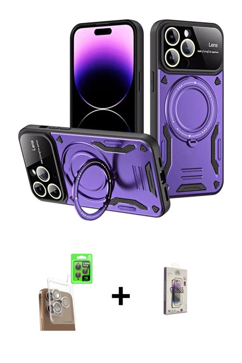 ieg™ iPhone 16 Pro Kılıf Kıvılcım Modern Serisi - Siyah Bilvis 3D Cam Ekran Koruyucu + Çöl Titanyum