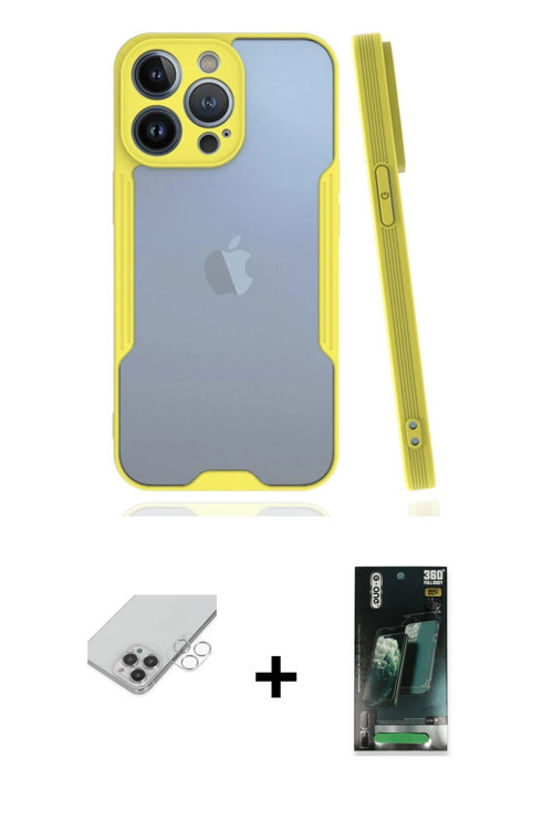 ieg™ iPhone 14 Pro Max Kılıf Atlas Asil Serisi - Şeffaf 360 Full Body Arka Koruyucu + Gümüş Band Met