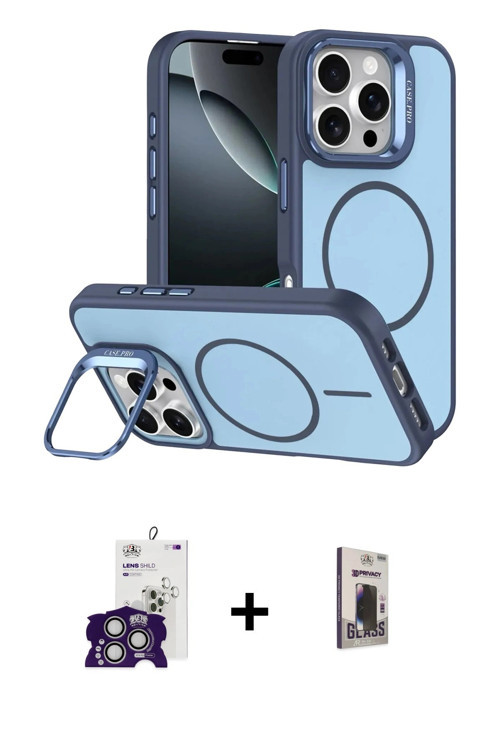 ieg™ iPhone 16 Pro Max Kılıf Çekirdek Klasik - Siyah Bilvis Hayalet Cam Ekran Koruyucu + Gümüş Bilvi
