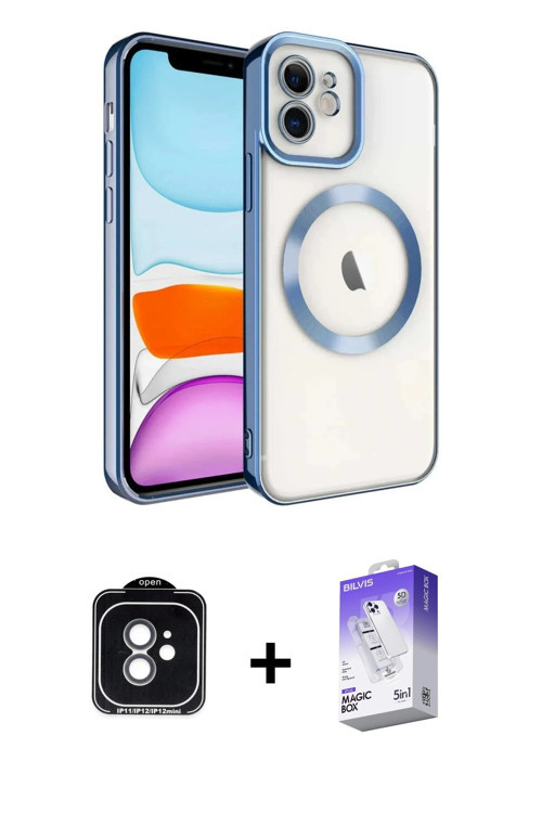 ieg™ iPhone 11 Kılıf Nova Işık Özel Seri - Siyah Bilvis 5in1 3D Magic Cam Ekran Koruyucu + Yeşil PVD