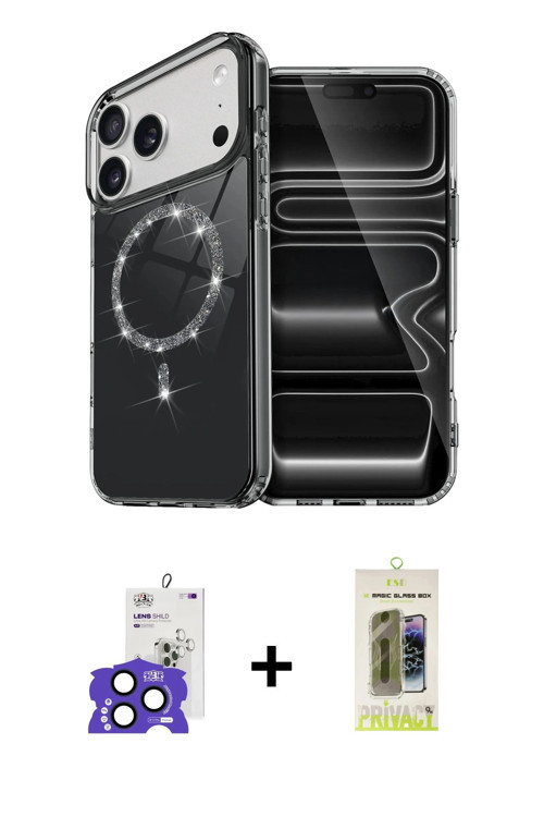 ieg™ iPhone 17 Pro Max Kılıf Kıvılcım Form Prime - Siyah Joko Magic 5D Hayalet Cam + Lacivert Bilvis