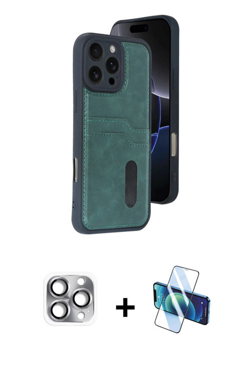ieg™ iPhone 16 Pro Max Kılıf Yörünge Işık Serisi - Siyah 3D Antistatik Cam Ekran Koruyucu + Gri Pers