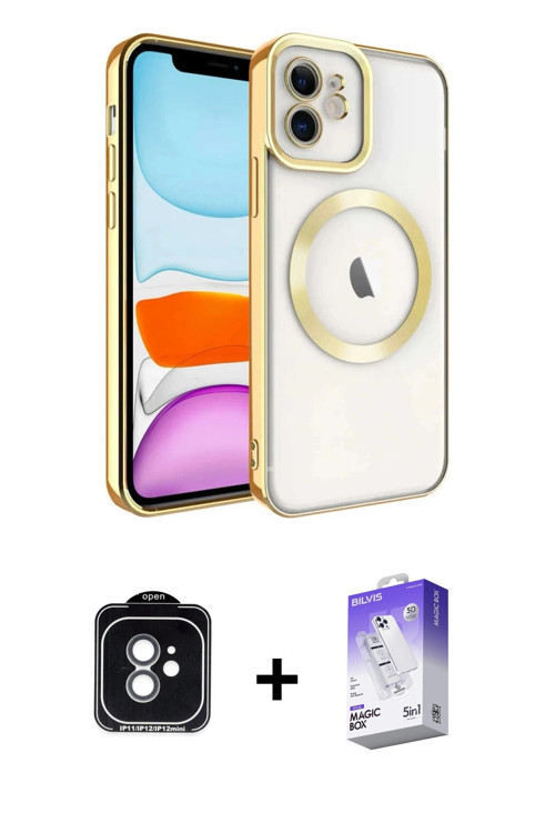 ieg™ iPhone 11 Kılıf Nova Işık Özel Seri - Siyah Bilvis 5in1 3D Magic Cam Ekran Koruyucu + Yeşil PVD