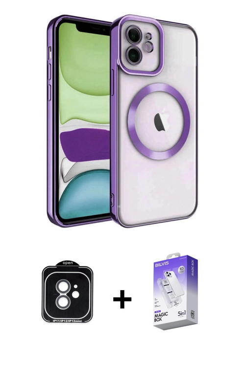 ieg™ iPhone 11 Kılıf Nova Işık Özel Seri - Siyah Bilvis 5in1 3D Magic Cam Ekran Koruyucu + Yeşil PVD