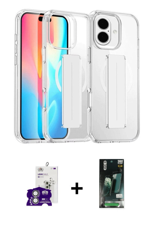 ieg™ iPhone 16 Kılıf Nova Işık Koleksiyonu - Siyah 360 Mat Full Body Arka Koruyucu + Gümüş Bilvis Ti