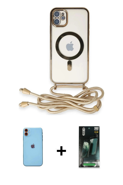 ieg™ iPhone 11 Kılıf Eksen Özel Seri - Siyah 360 Mat Full Body Arka Koruyucu + Turuncu Neon Fosforlu