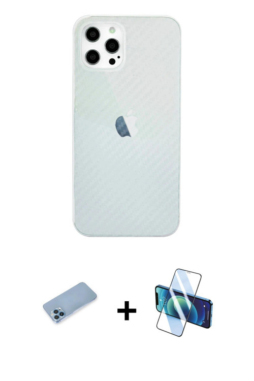 ieg™ iPhone 12 Pro Max Kılıf Nova Çizgi - Siyah 3D Antistatik Seramik Nano Ekran Koruyucu + Mavi Shi