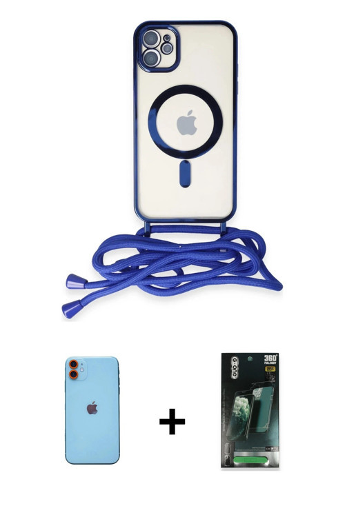ieg™ iPhone 11 Kılıf Eksen Özel Seri - Siyah 360 Mat Full Body Arka Koruyucu + Turuncu Neon Fosforlu